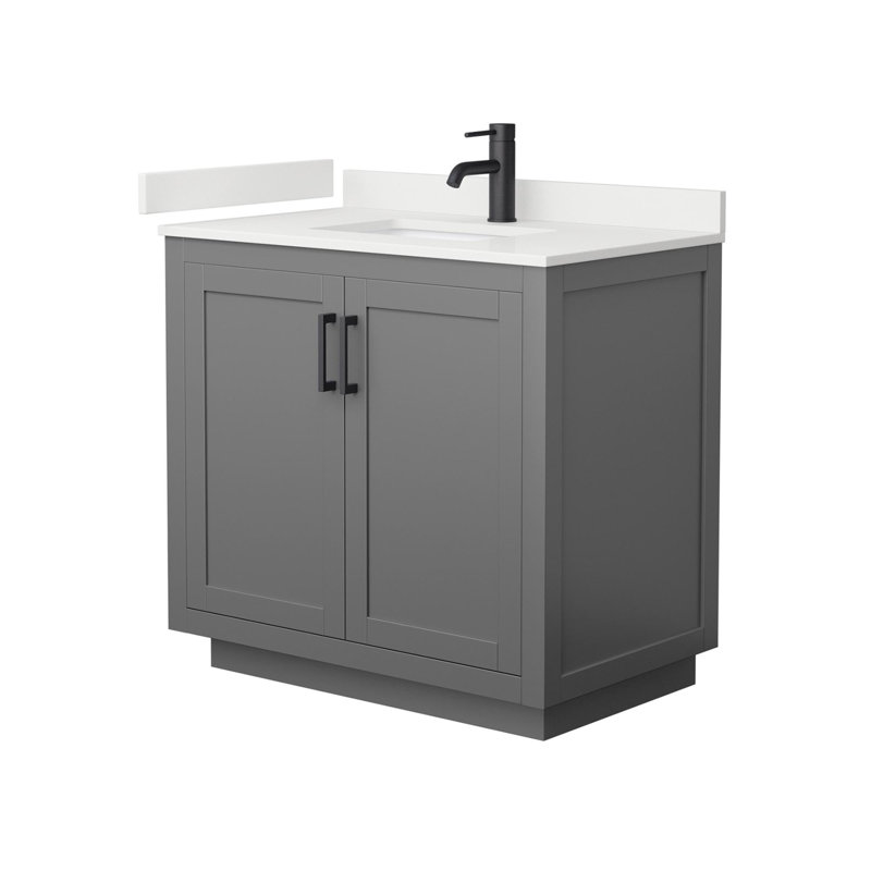 Miranda 36" Freestanding Single Bathroom Vanity with Quartz Top, White Quartz, Dark Gray, Matte Black