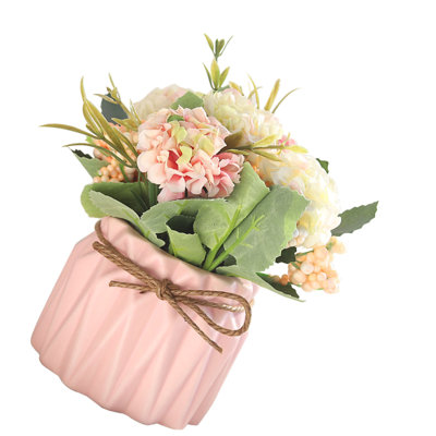 Bouquet d'hortensias artificiels avec vase et décoration de table de salle à manger artificielle - rose