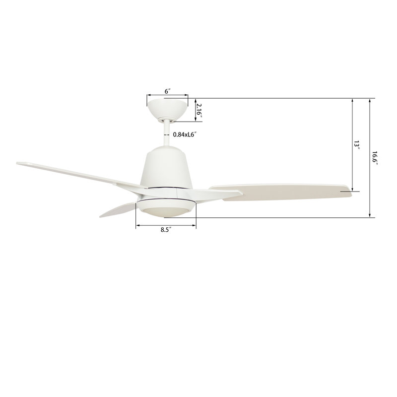 52'' White Plywood Smart Ceiling Fan with LED Light and Voice Control