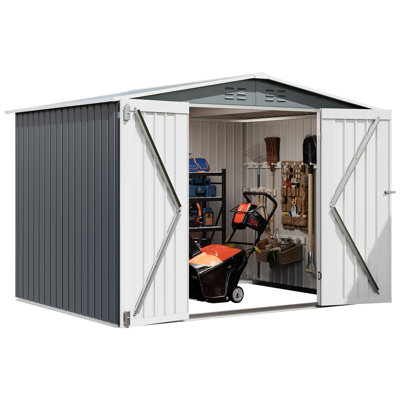 Weather-Resistant Metal Outdoor Storage Outdoor Storage 8x6 FT – Lockable Double Doors, Vents, Secure Garden Tool Organizer for Backyard, Patio, Lawn Equipment