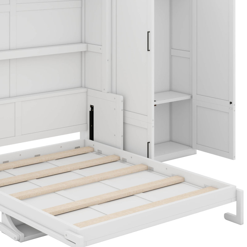 Grand lit escamotable avec garde-robe et garde-robe, Blanc