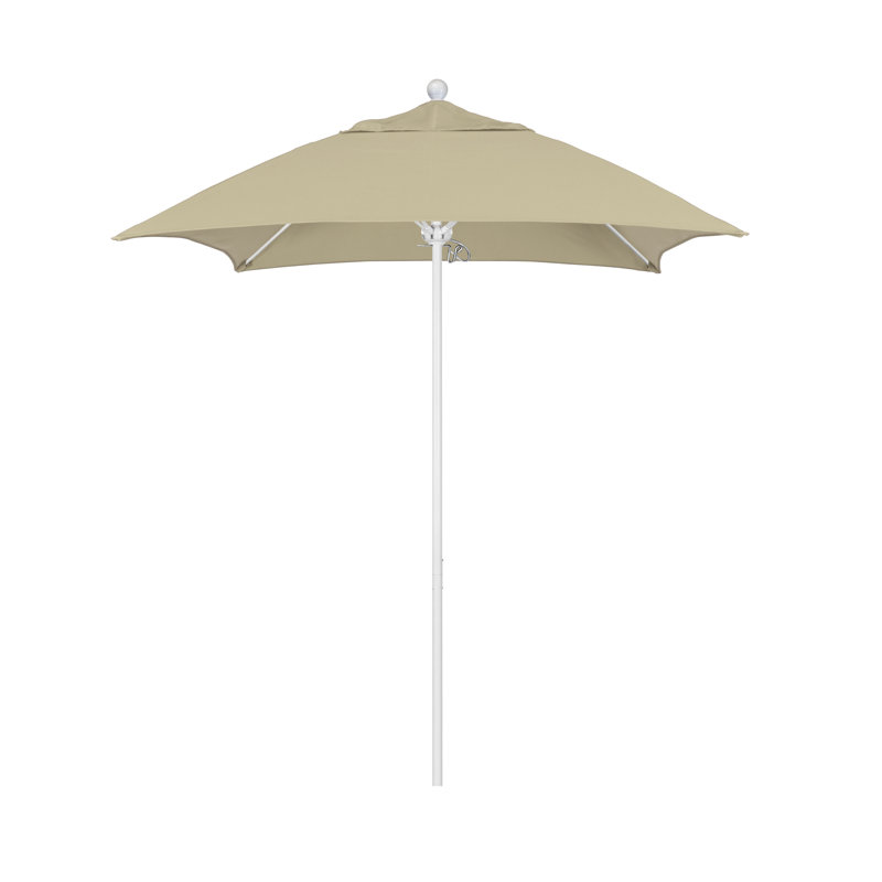 Parasol de marché carré 6 pi Hibo, Toile Sunbrella® beige antique, Blanc mat