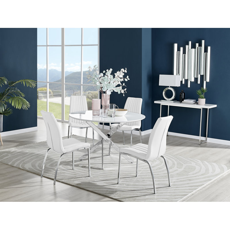 4 - Person Dining Set, 75cm H x 100cm W x  100cm L, White/Silver