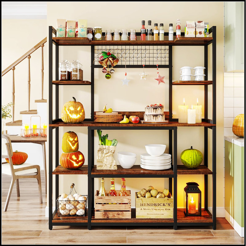 Grande étagère de cuisine industrielle de 140 cm avec niche – Étagère de rangement à 5 niveaux, support pour micro-ondes et organisateur de cuisine avec structure en métal
