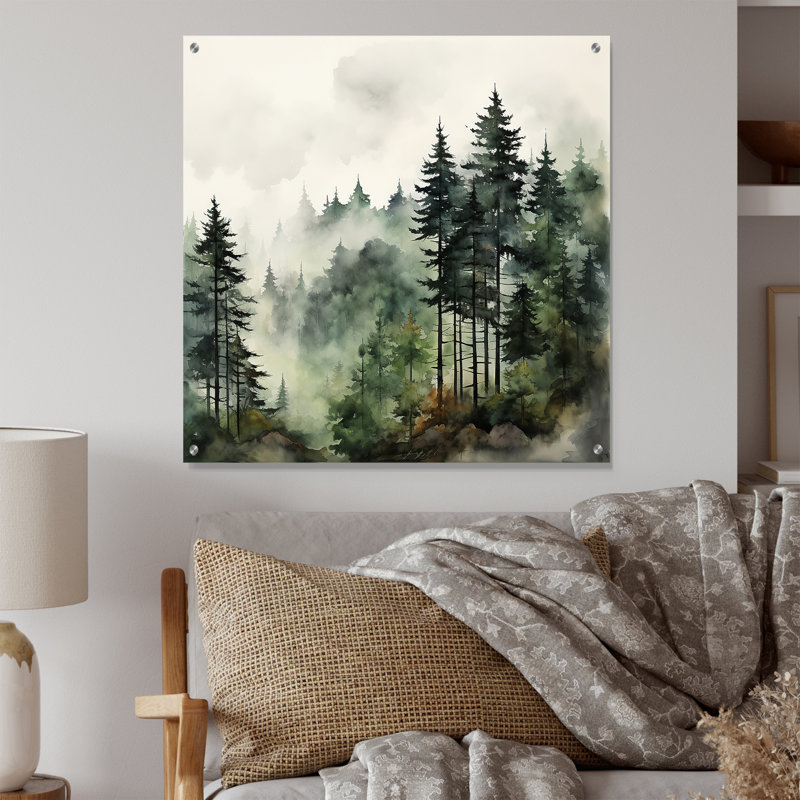 «Pine Tree Misty Morning I», art mural acrylique sur pin, H 36 po x l 36 po