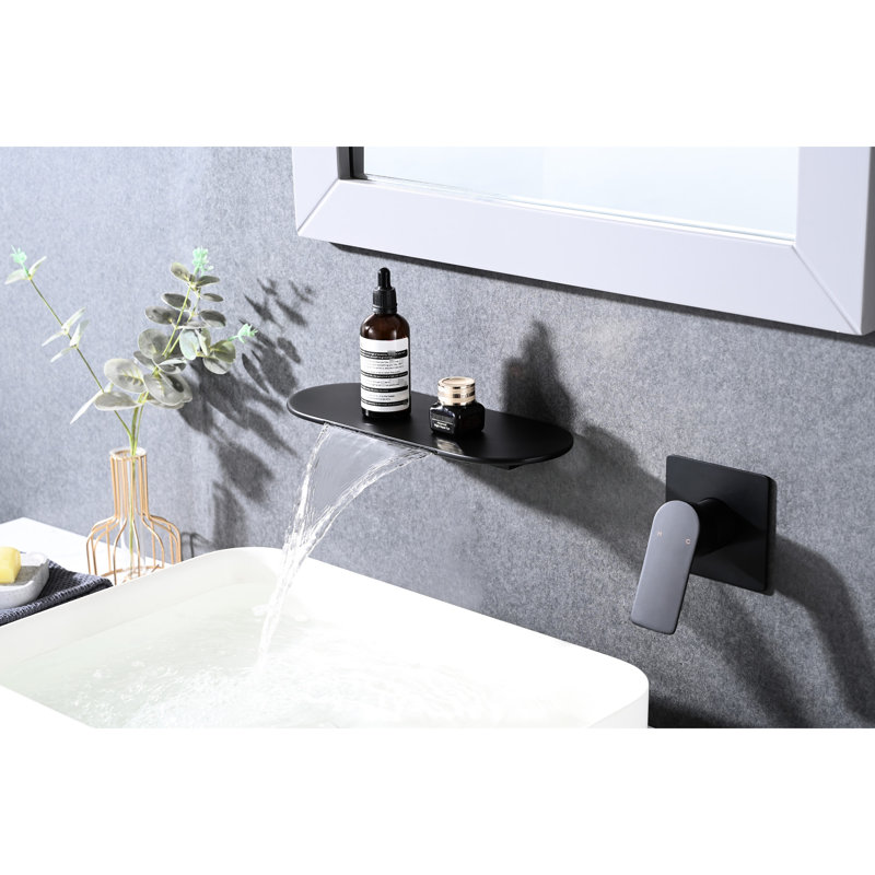 Modern Bathroom Waterfall Faucet - Wall Mounted, Matte Black, Single Handle Sophistication Black Mounted Handle, Aesthetic