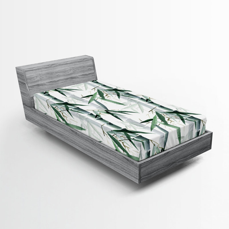 Drap-housse motif exotique Ambesonne Aura forêt feuilles vert réséda blanc
