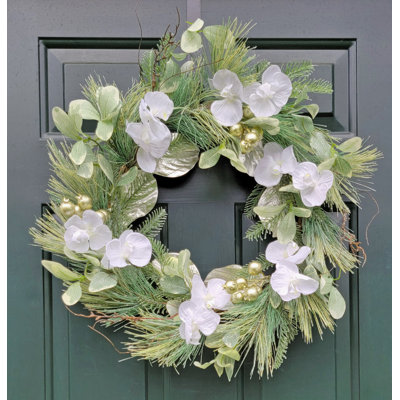 Glitter Orchid Long Needle Pine Berry Wreath
