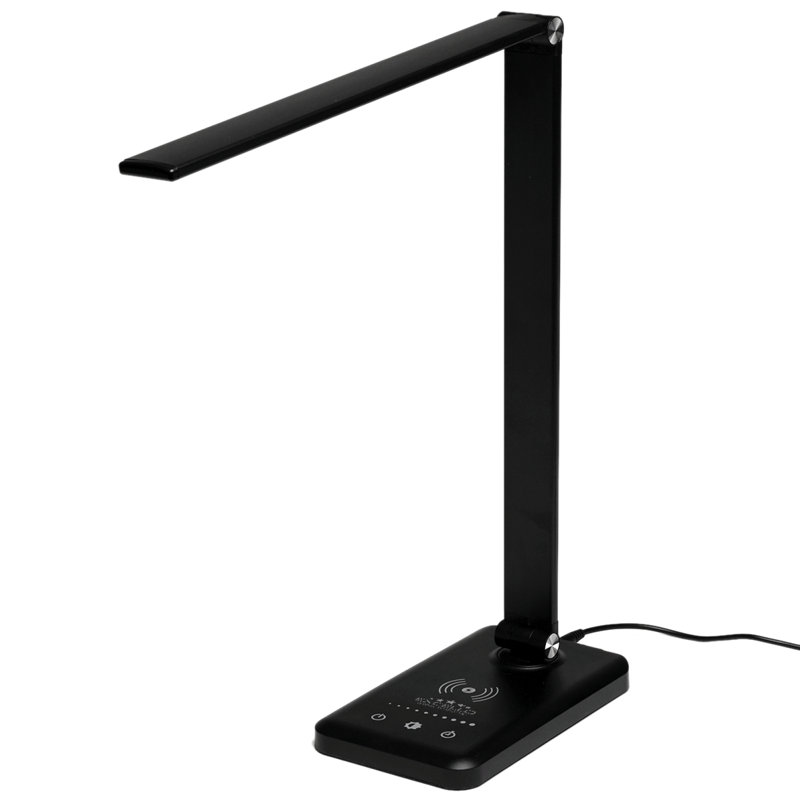 15.5" LED Desk Lamp with Wireless Charger, USB-C/A, 5 Temps & Adjustable Arm - Black