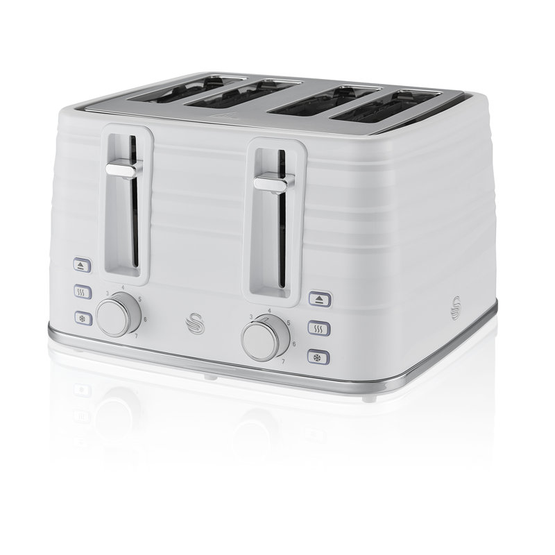 Swan 4-Slice Symphony Toaster, Defrost, Cancel and Reheat Functions, Independent Browning Controls,, White