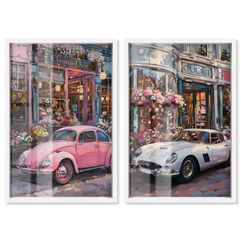 «Parisian Pink Glam Set Shadowbox» par Art Remedy, H 31 po x l 21 po, Blanc