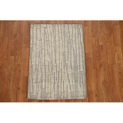 Tapis unique en laine noué à la main gris clair / gris nouvel âge 2 pi x 3 pi