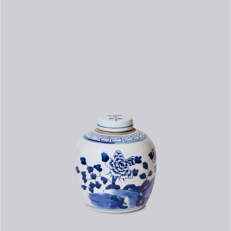 Pot de rangement rond en porcelaine bleue et blanche