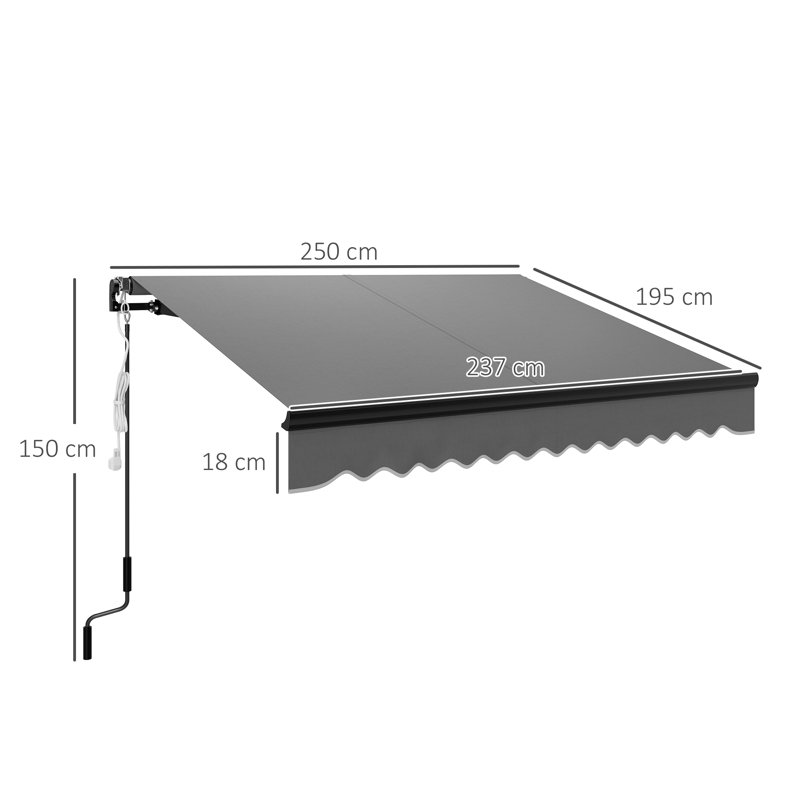 Brayden Studio Polyester Cover Motorised Retractable Sunshade Awning, 150cm H x 250cm W x 195cm D, Grey