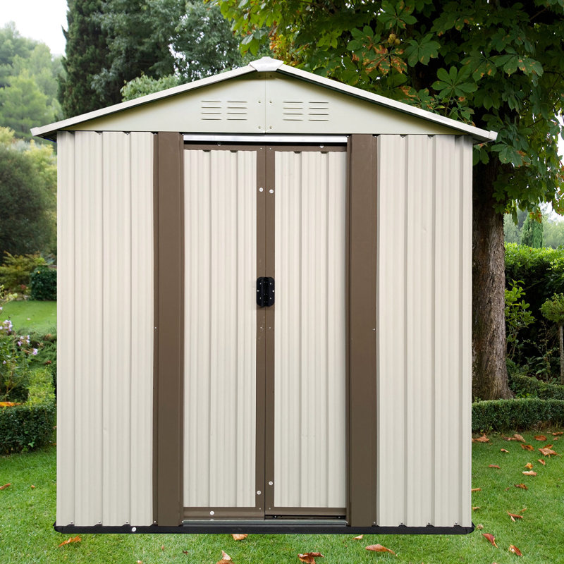 Remise à outils de jardin d'extérieur blanc crème de 3 pi x 3 pi avec toit Apex, nouvelle combinaison de couleurs, structure en alliage d'aluminium pour une structure résistante à la rouille, panneaux ventilés qui se chevauchent, se chevauchant