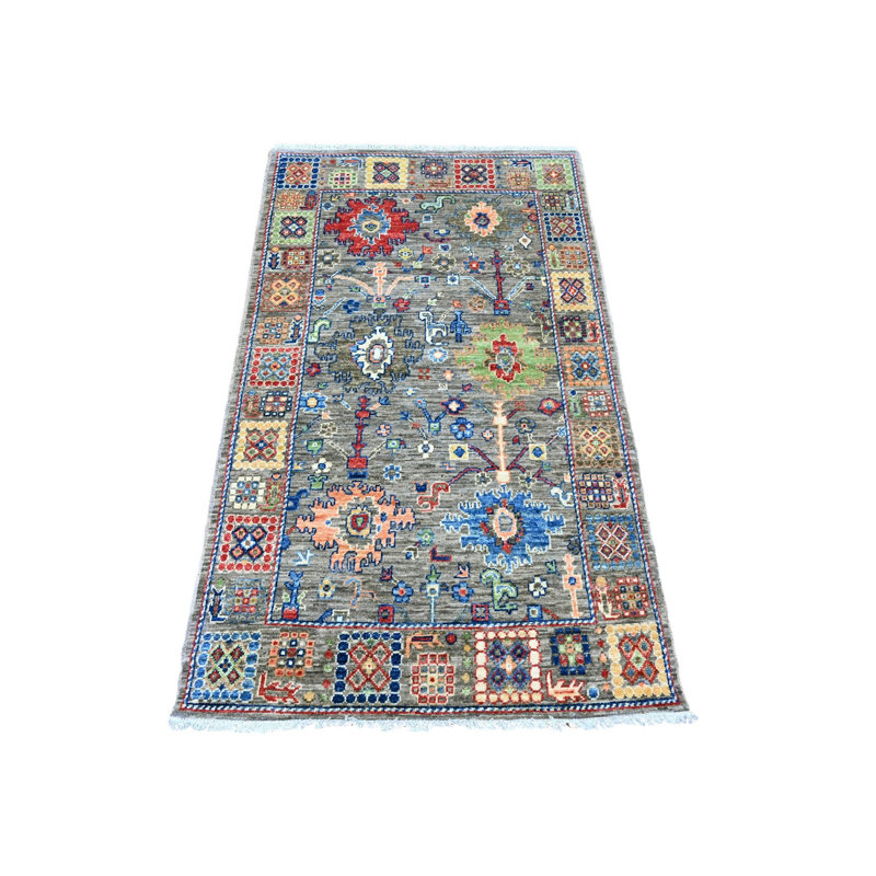 3'1"x5'3" Grey Peshawar Ziegler Mahal Design Pure Wool Hand Knotted Rug 9804A85F5F014A3B8F30FA4B51DDC546
