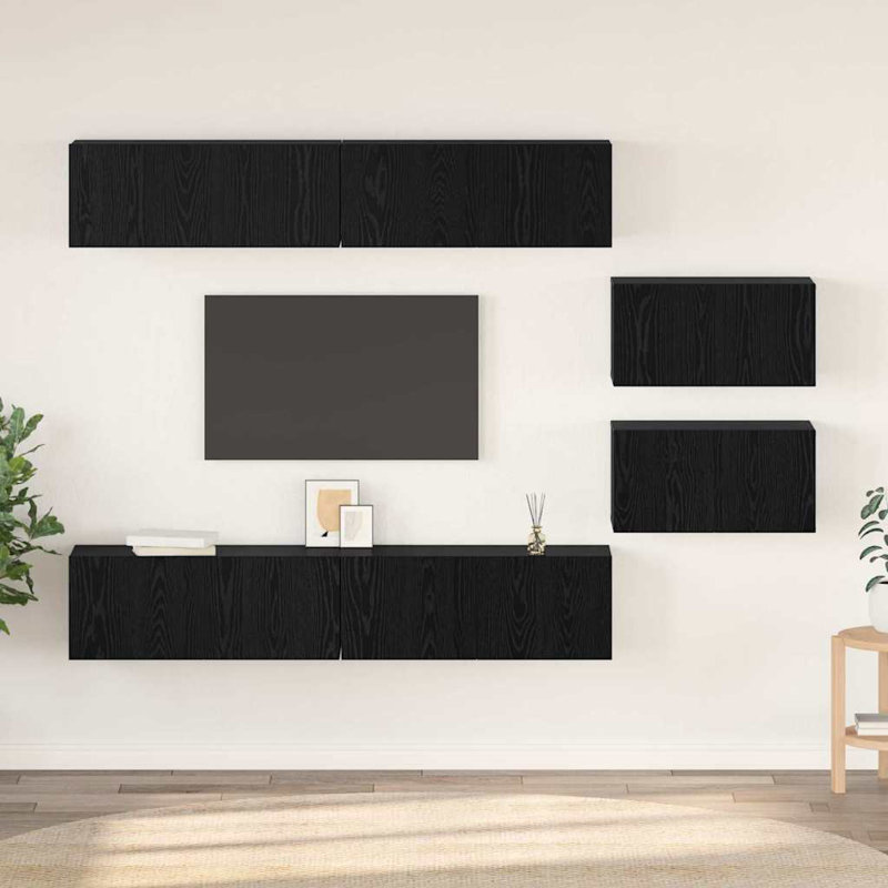 TV Cabinet Set 6 Pcs Medium Engineered Wood, Black Oak