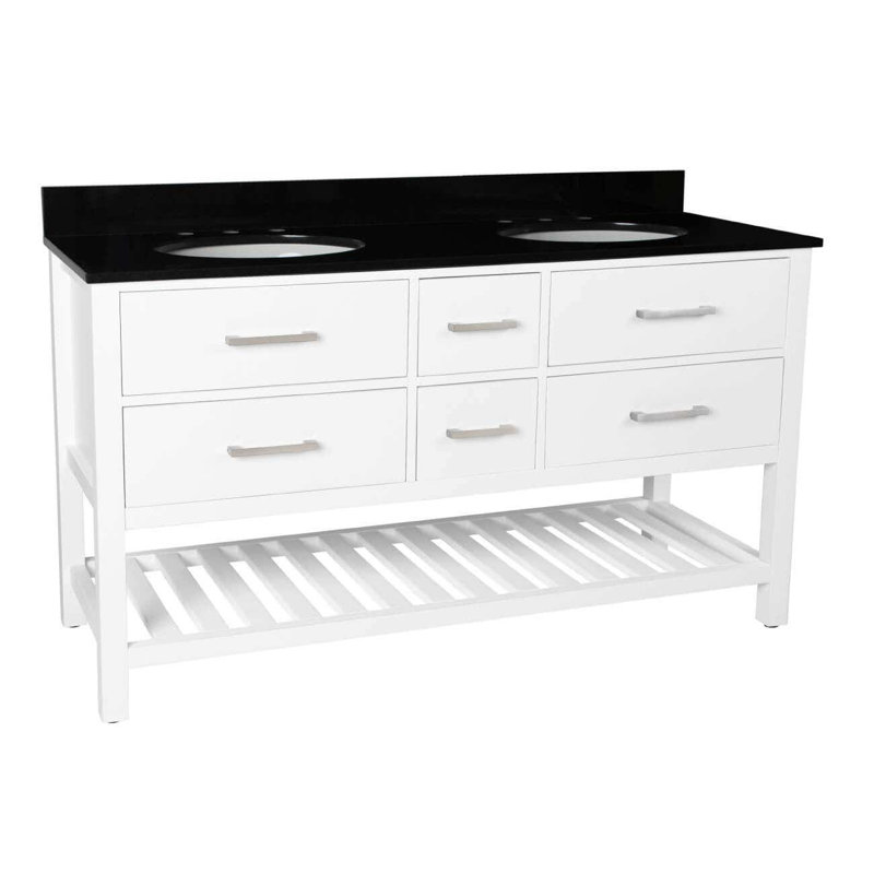Ensemble de meuble-lavabo double l 60 po x P 22 po x H 34 po, Marbre noir, Noir