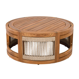 Table basse d'extérieur en bois d'acacia de 27,95 po - corde de style bohème d'appoint tissée à la main avec durabilité, idéale pour le jardin, le balcon et les rassemblements au bord de la piscine