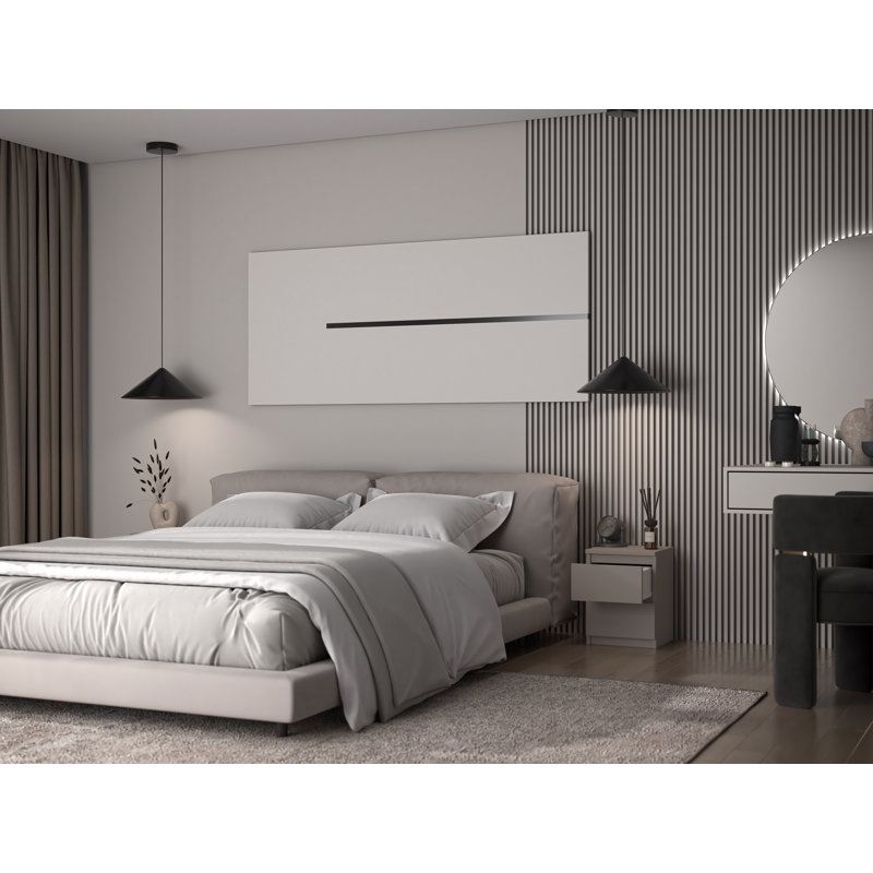 Delancey 30cm W Manufactured Wood Bedside Table, Grey