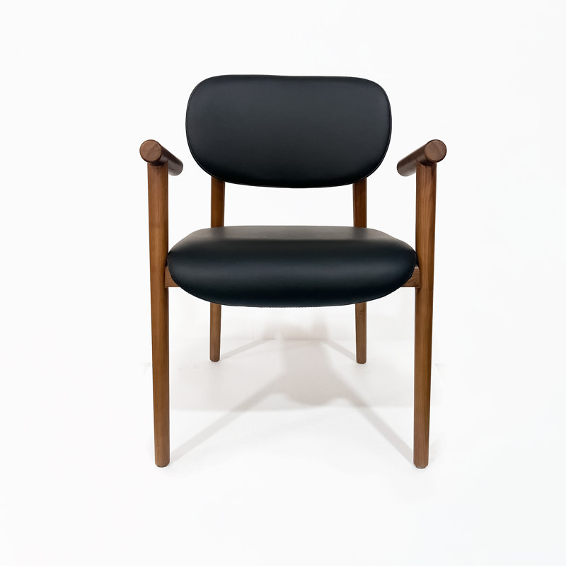 Chaise rembourrée en cuir Mid-Century, Noyer