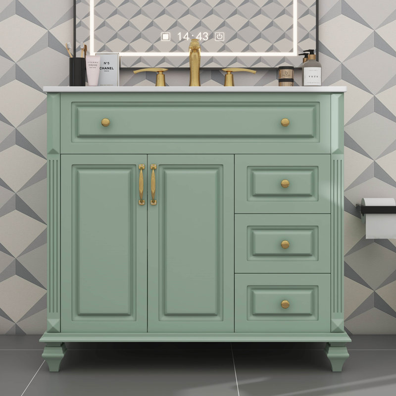 Meuble-lavabo de 36 pouces avec lavabo, armoire de salle de bain avec tiroir rabattable, 3 tiroirs et 2 portes