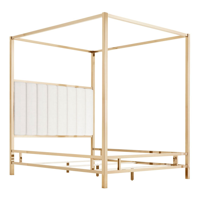 Upholstered Metal Canopy Bed, Black Nickel/Beige, Full