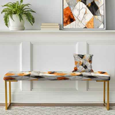 Gold Industrial Chic Marble Escape - Marble Upholstered Gold Bench