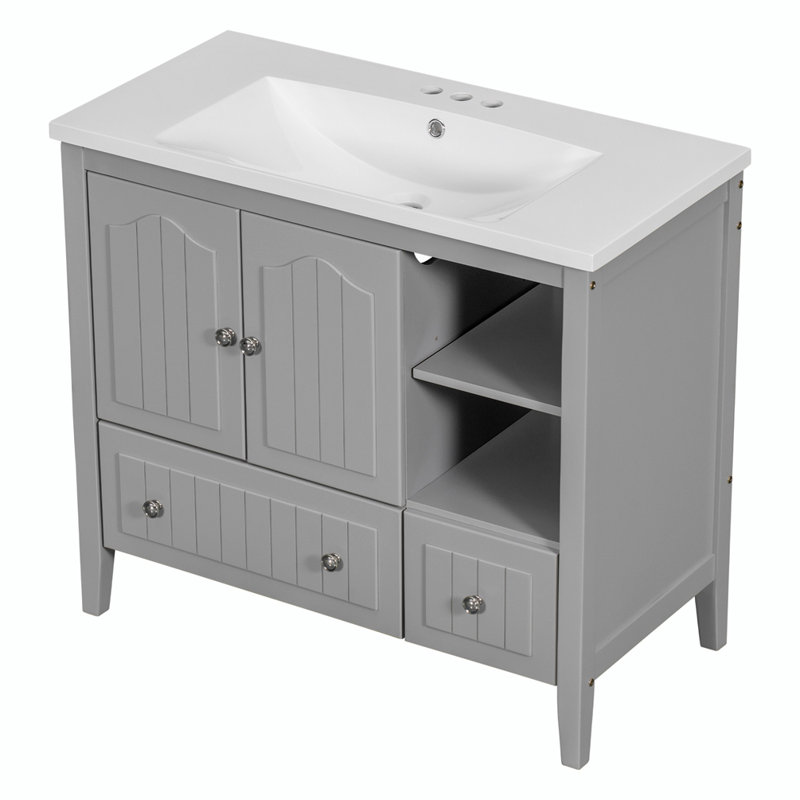 Meuble-lavabo 36 po avec lavabo en céramique, Gris