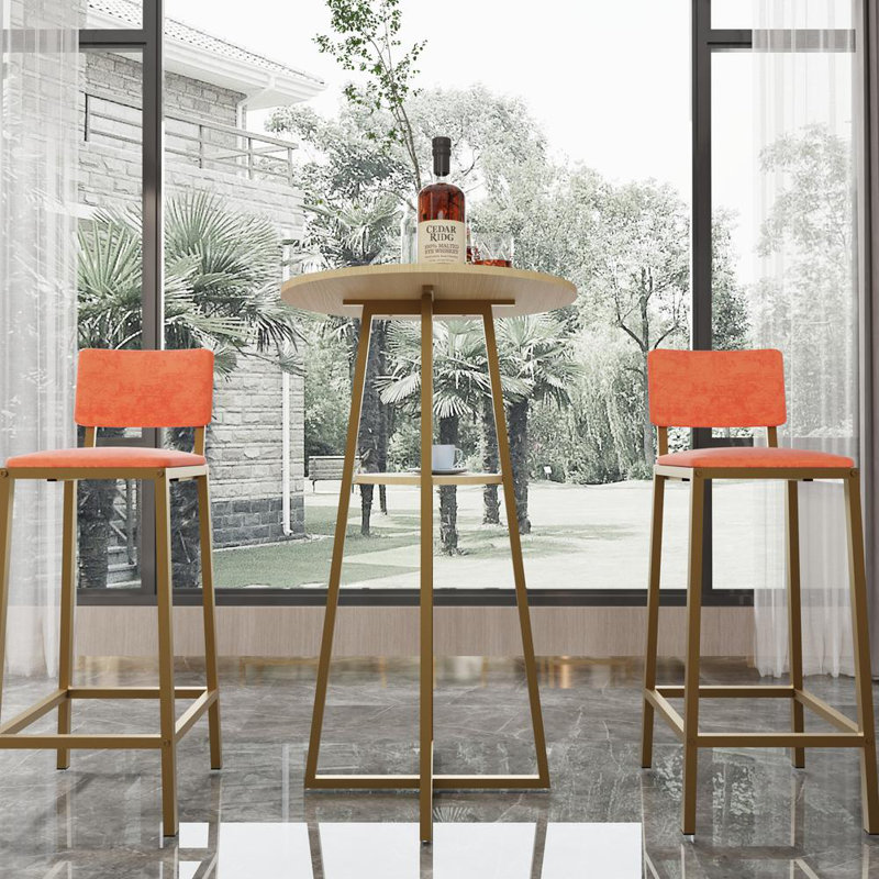 Bar Table And Chairs Three Piece Set, Gold Frame, Sponge Made Seat Cushions And Backrests, Bar Table With Storage Function