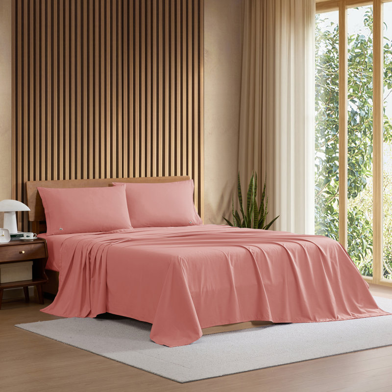 Lacoste Cotton Percale Sheet Set, Crisp Feel & Breathable Bedding, Deep Pocket Fitted Sheet, Canyon, Queen, Canyon