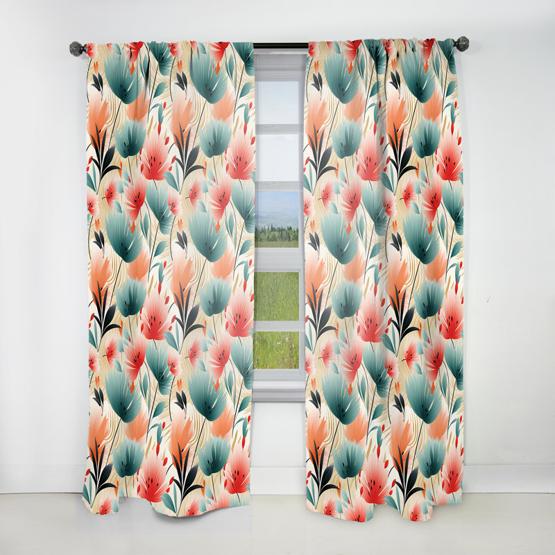 Très doux motif tropical vert et rose II - Rideau floral - Rideau obscurcissant - 1 panneau, L 52 po x L 120 po