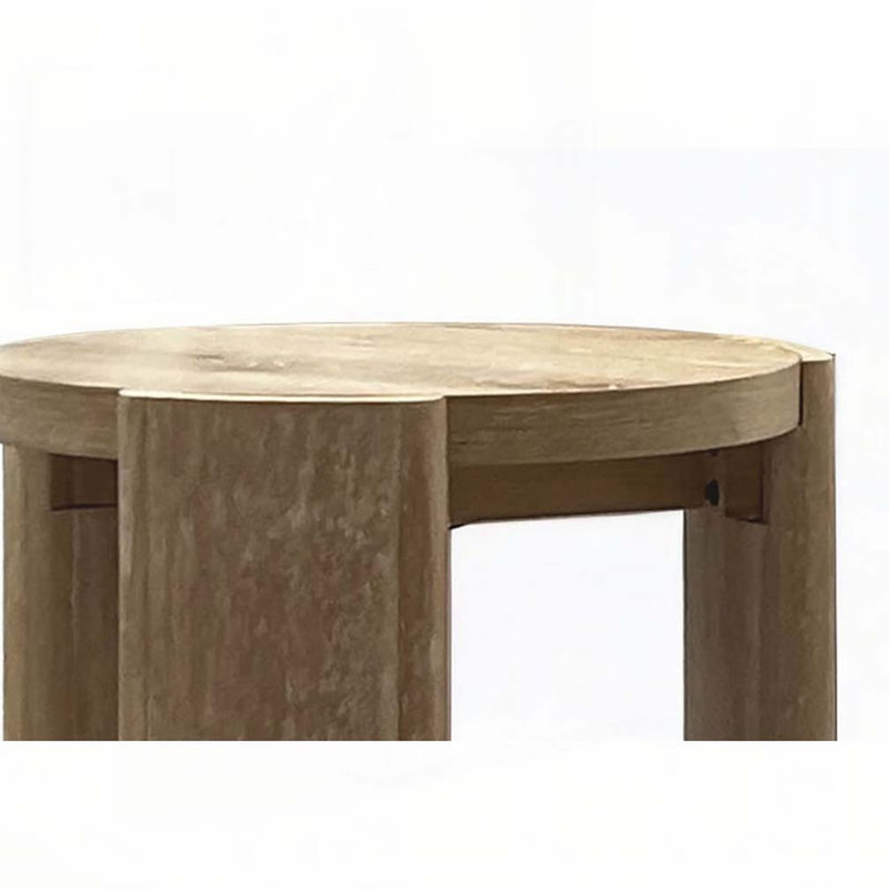 Table de bout ronde avec structure en bois d'hévéa et finition chêne