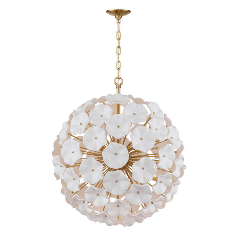 Lustre Seguis 28'' en laiton vieilli, H 30 po x l 28 po x P 28 po, Blanc