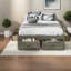 Lit plateforme spacieux avec tiroirs de rangement, structure en MDF gris antique