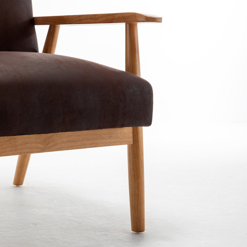 25.38'' Wide Wood Frame Armchair, Marron foncé