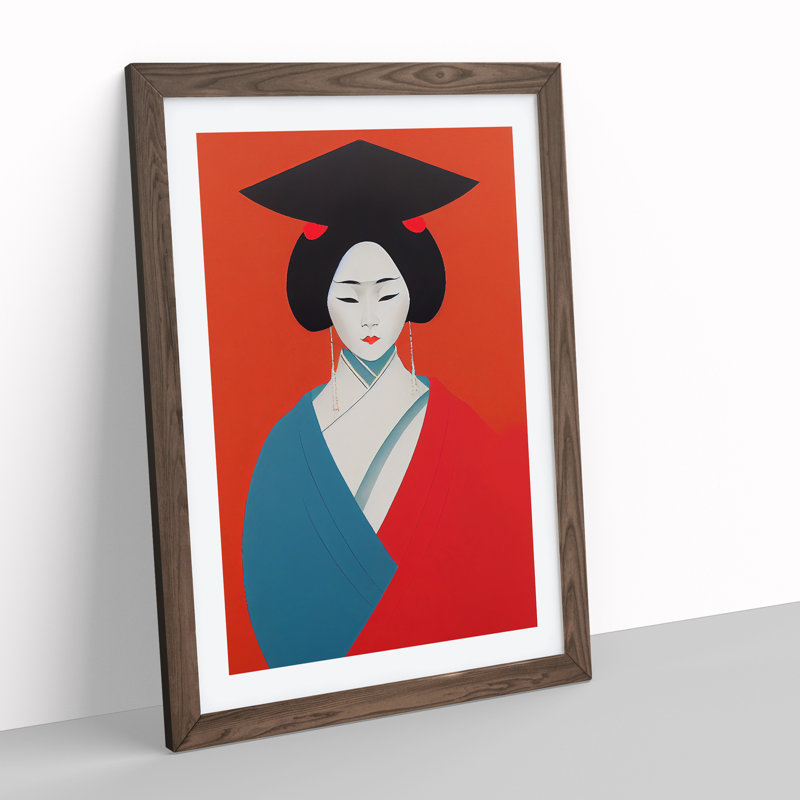 Remarkable Geisha - Wall Art, 48cm H x 36cm W, Walnut Framed, White