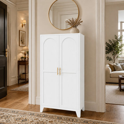 61" Metal Storage Cabinet with 2 Shapely Doors & Adjustable Shelves, Freestanding Steel Storage Cabinet for Bedroom, Living Room, Office & Kitchen