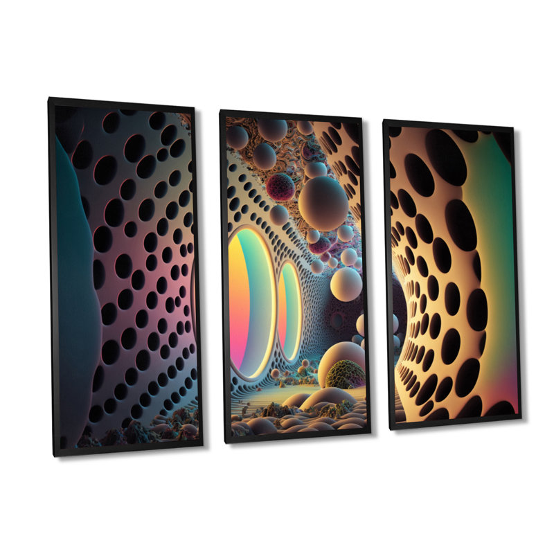 Dimensions de l'entre-deux - 3 pièces sur toile, Cadre noir, H 28 po x l 36 po x P 1 po