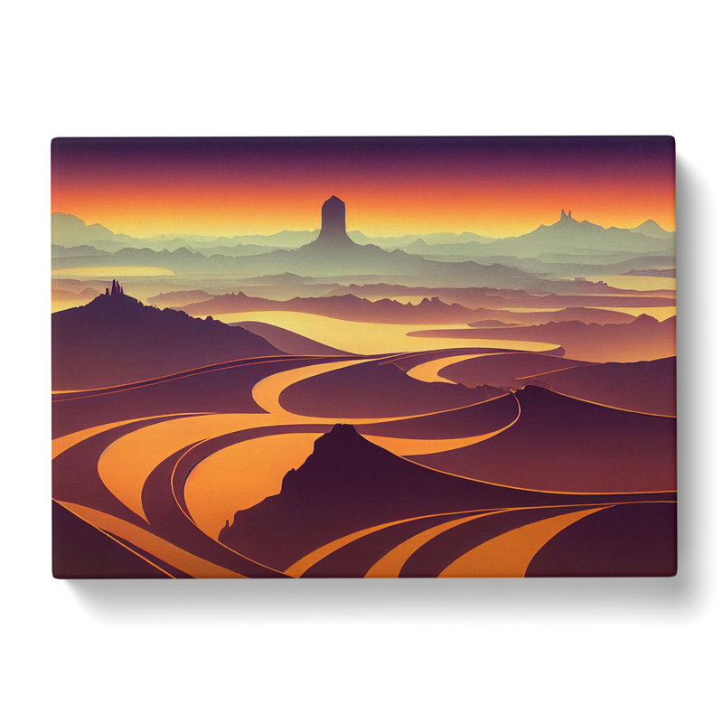 Deco Sunset Landscape - Wrapped Canvas