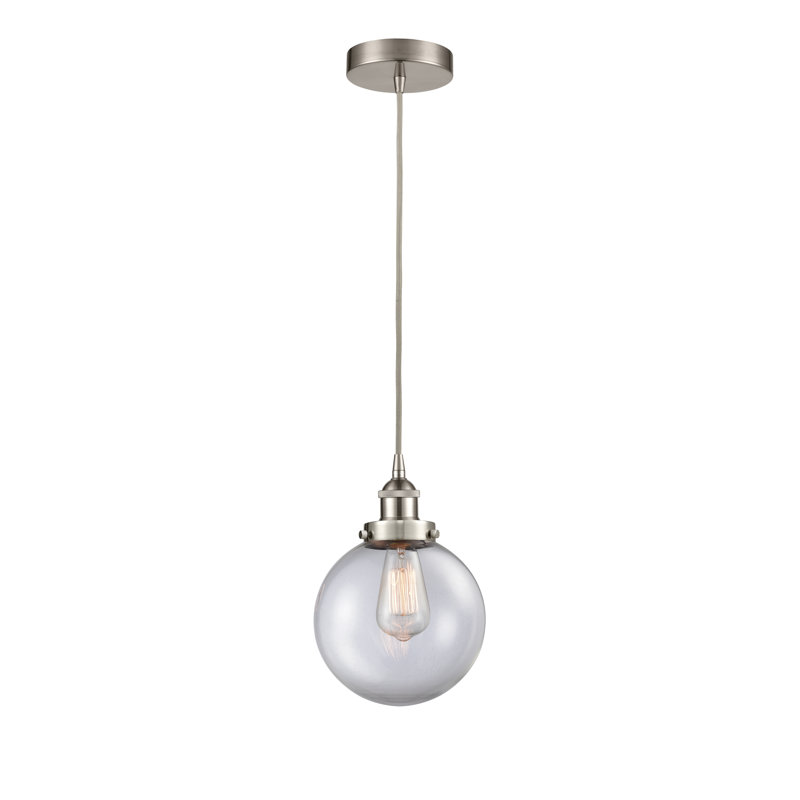 Luminaire suspendu simple à 1 lumière Frederick, H 11,5 po x l 8 po x P 8 po, Transparent, Nickel satiné brossé
