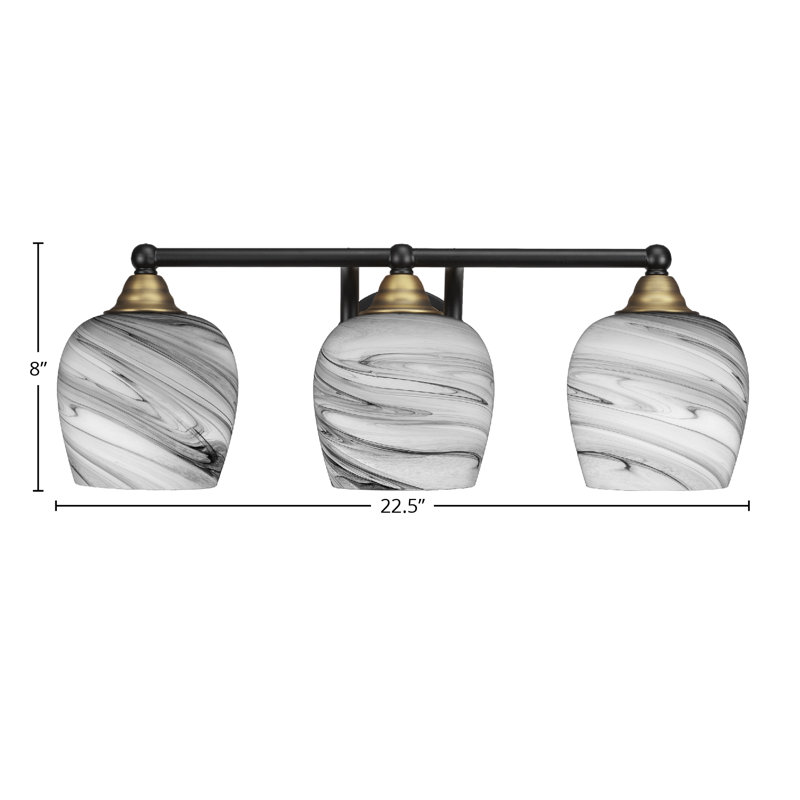 Michell 3-Light Bath Bar, Matte Black/Brass, Onyx Swirl
