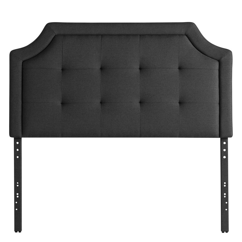 Upholstered Adjustable Height 51.3"–59.1" Headoard with Scooped Cornners and Square Tufting, Charcoal, King, Dark Gray, King
