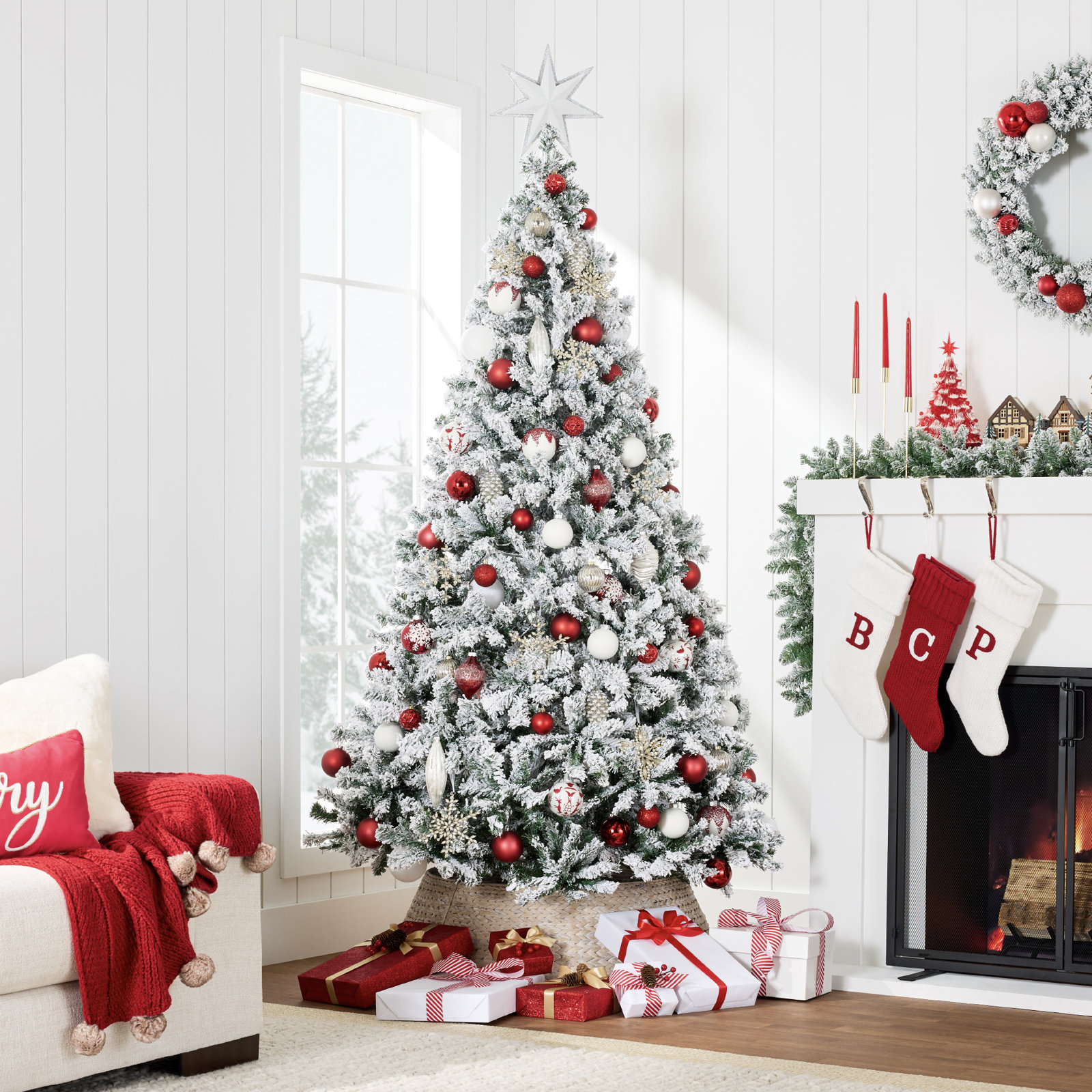 Frosted 9' Pine Christmas Tree, 6'