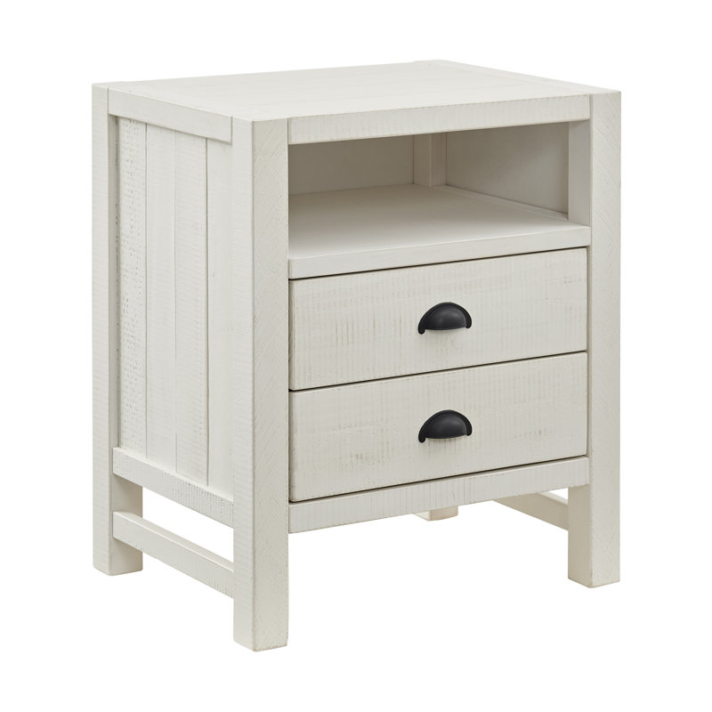 Arden 22" W Industrial Farmhouse Bohemian Style Rectangular Nightstand With 2 Drawers 1 Open Shelf, White