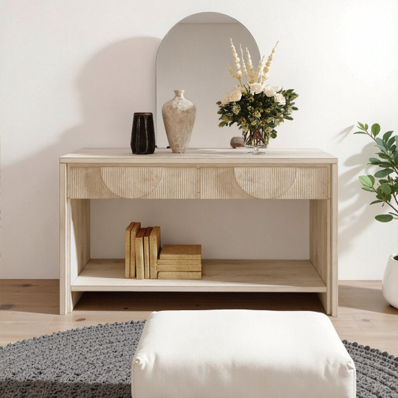 Console 55,1 po avec tiroirs de rangement et tablette ouverte, Blanc