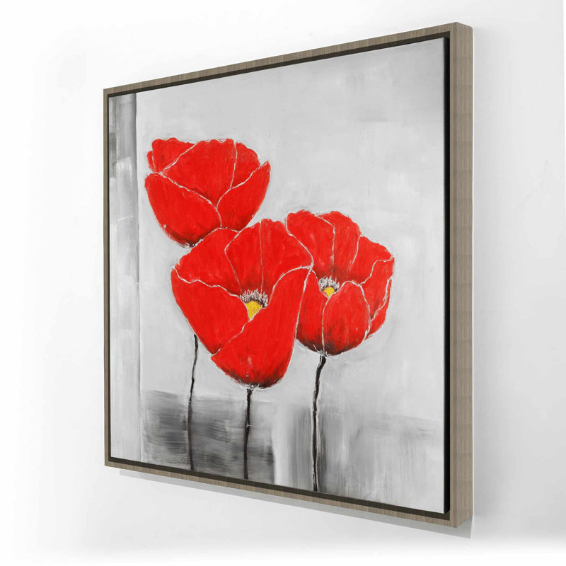 Three Poppies Botanical Canvas - Décoration florale pour chambre à coucher
