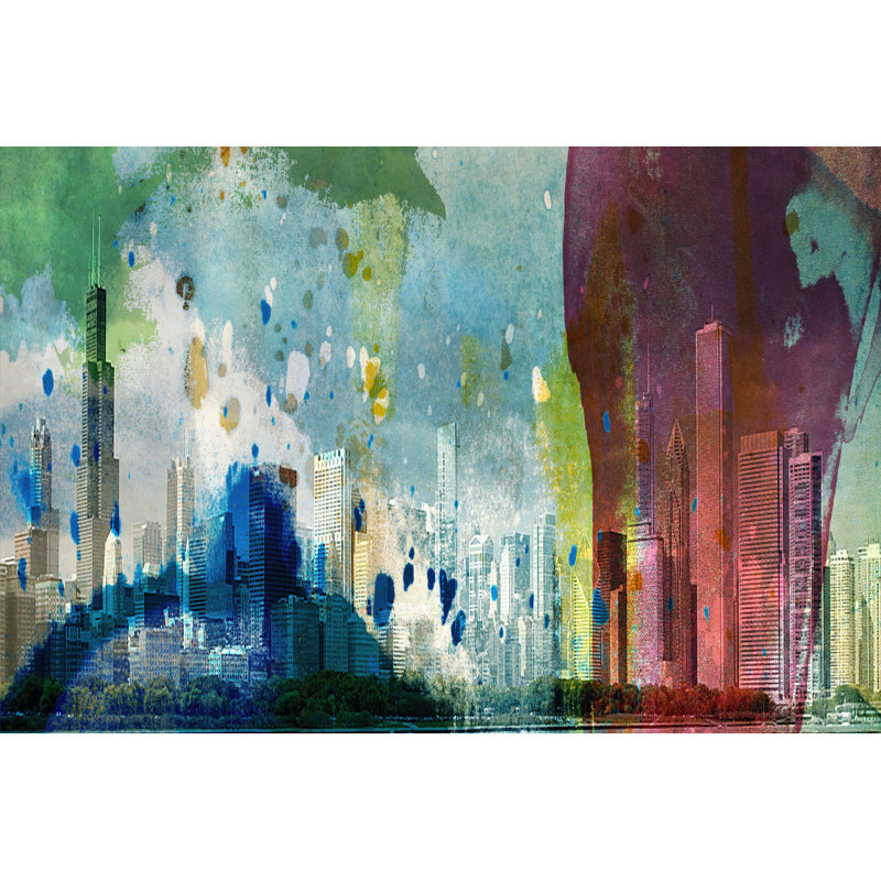 Chicago Skyline by Sisa Jasper - Wrapped Canvas Painting, 30cm H x 46cm W