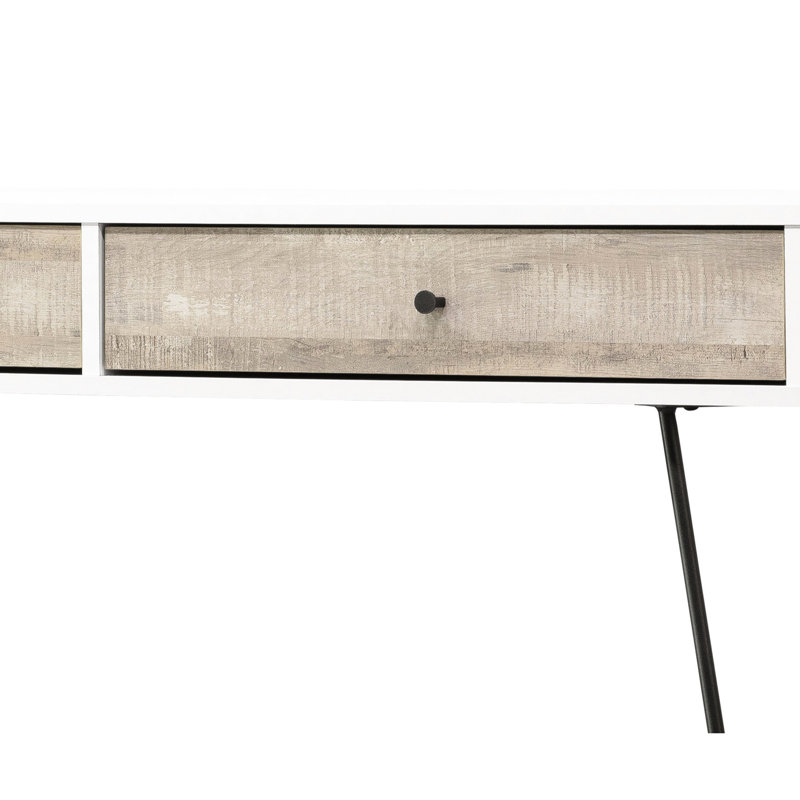 Taupe Desk With 2 Drawer Storage Areas And Metal Accents - Space Saving Feature Slots Efficient Workspace
