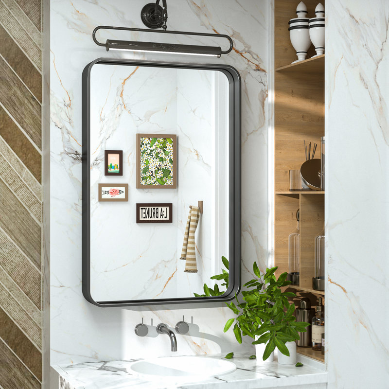 Miroir d'appoint Tyro, Noir mat, 30 po x 20 po, Rectangulaire